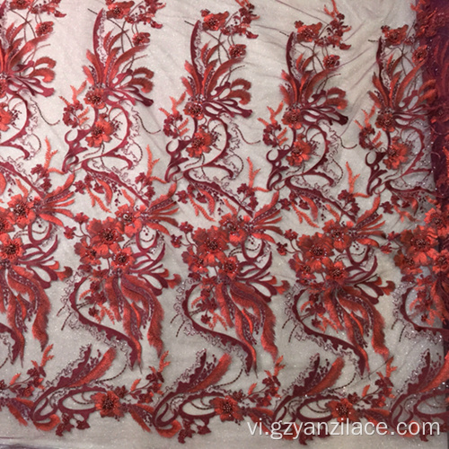 Red Handwork thêu Designe Vải cho trang phục